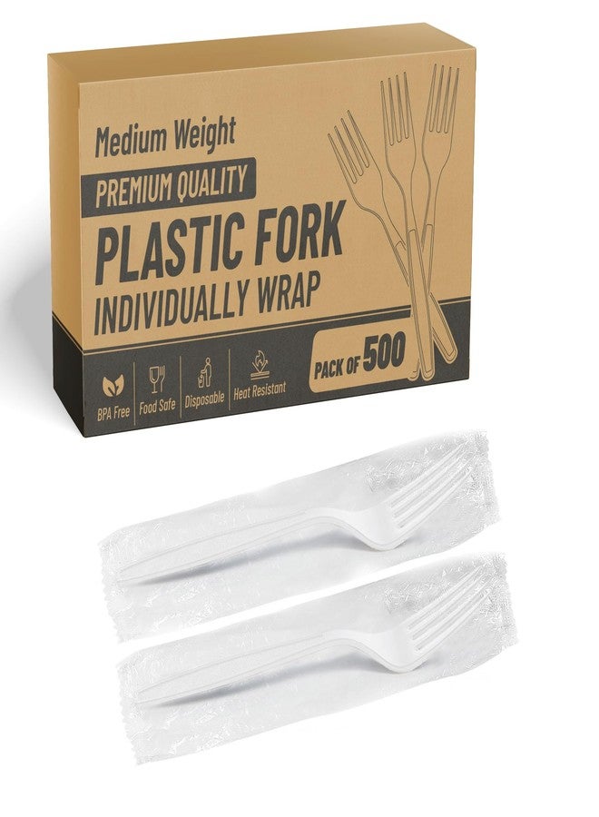 SafeWare Individually Wrapped White Plastic Forks 500 Pcs- Medium Weight - Ideal for House Party, Backyard BBQ, Picnic, Home, Use.…… - Image 1