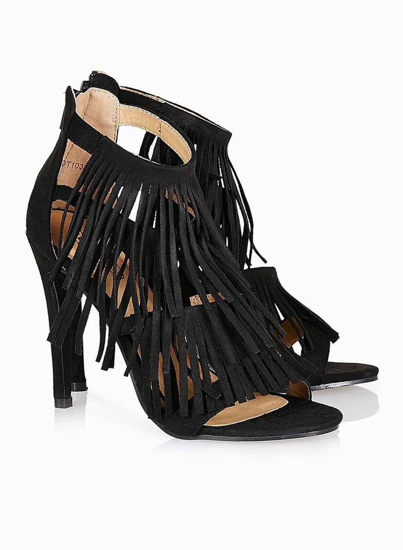 No Doubt Strappy Fringe Sandals