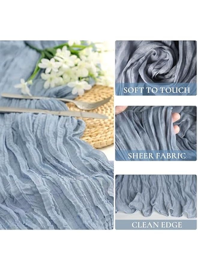 Laravel Translucent Table Runner Boho Gauze Table Decor  Chessian Tablecloth  for Wedding Reception Bridal Shower Party Decoration Dusty Blue 10ft - Image 2