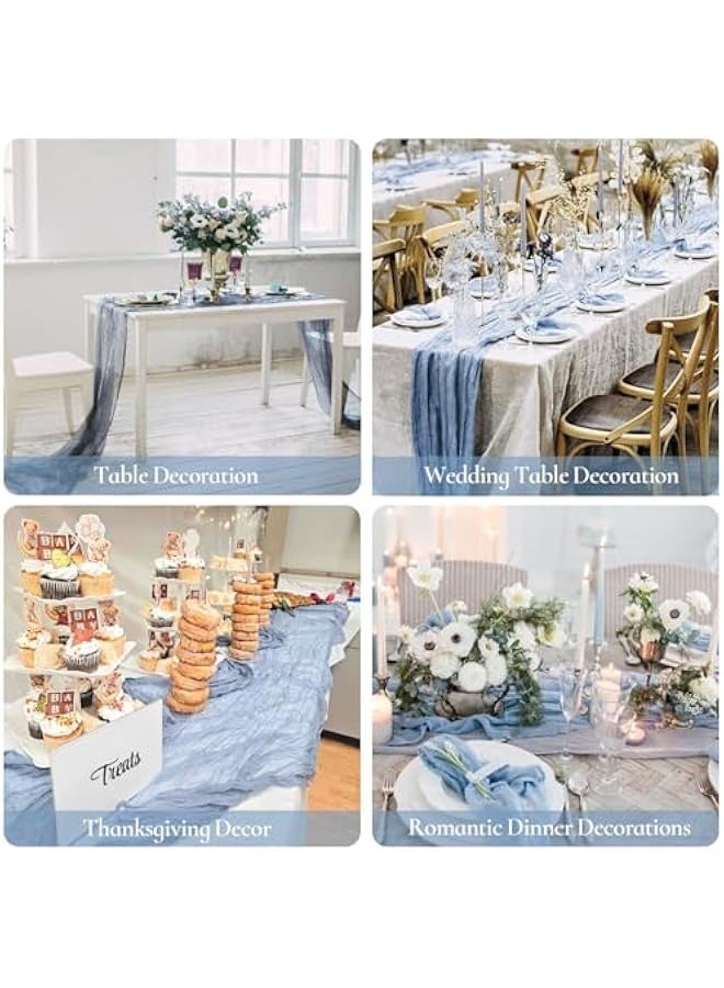 Laravel Translucent Table Runner Boho Gauze Table Decor  Chessian Tablecloth  for Wedding Reception Bridal Shower Party Decoration Dusty Blue 10ft - Image 4