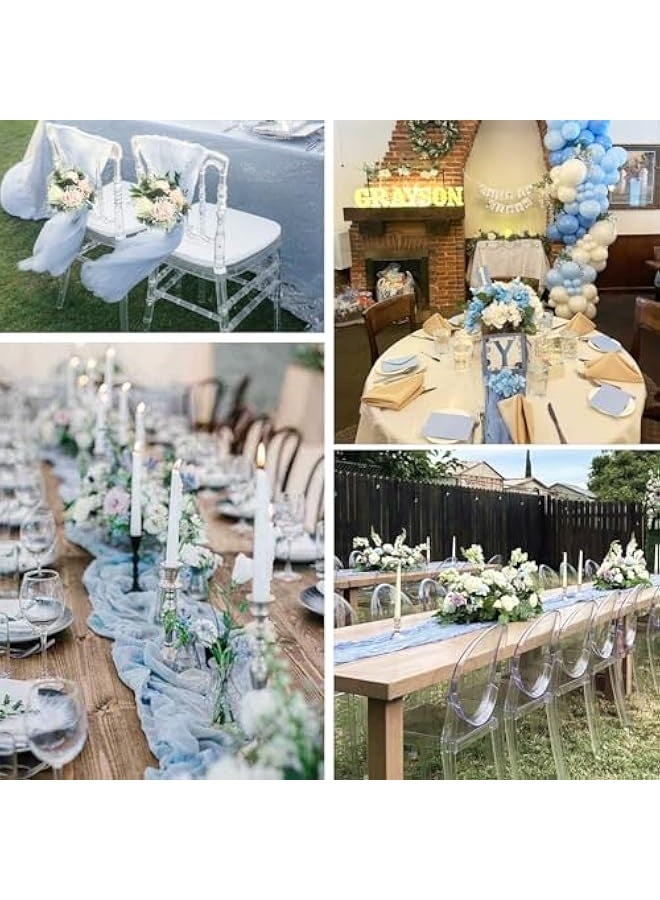 Laravel Translucent Table Runner Boho Gauze Table Decor  Chessian Tablecloth  for Wedding Reception Bridal Shower Party Decoration Dusty Blue 10ft - Image 5