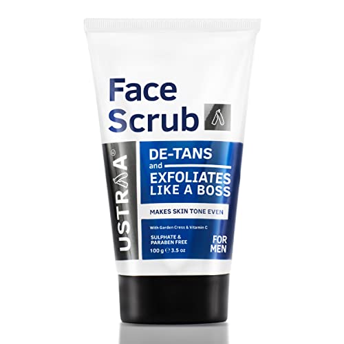 Ustraa Face Scrub -100g - De-Tan Face scrub for men | Exfoliation & Effective Tan Removal with Bigger Walnut Granules, No Sulphate, No Paraben, Made in India - Image 1