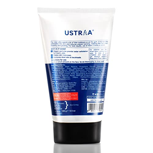 Ustraa Face Scrub -100g - De-Tan Face scrub for men | Exfoliation & Effective Tan Removal with Bigger Walnut Granules, No Sulphate, No Paraben, Made in India - Image 2