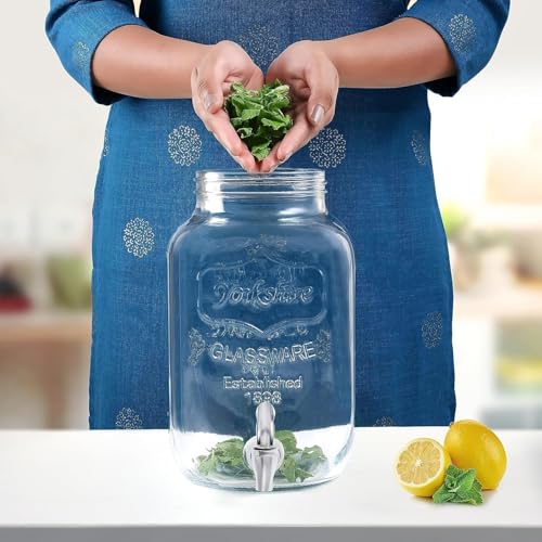 VILON 5 Liter Glass Beverage Dispenser with Leak-Proof Spigot – Large Detox Water Pitcher & Juice Dispenser for Parties – Clear Drink Jar for Iced Tea, Lemonade & Punch - Image 3