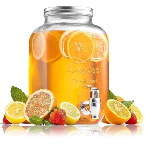 VILON 5 Liter Glass Beverage Dispenser with Leak-Proof Spigot – Large Detox Water Pitcher & Juice Dispenser for Parties – Clear Drink Jar for Iced Tea, Lemonade & Punch - Image 1
