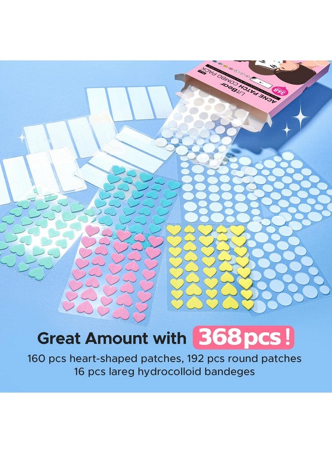 LitBear LitBear 3 IN 1 Acne Patch, 7 Sizes 368 Patches Hydrocolloid Acne Patches for Face, Forehead, Nose, 16 XL Pimple Patches Large for Body, Back, Cute Heart-Shaped Acne Cover Zit Patches Acne Dots Sticker  - Image 2