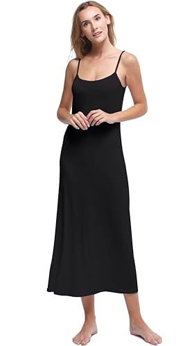 Papicutew Women's Modal Long Full Cami Slip Dress Sleeveless Nightgowns (Black, M) - Image 3