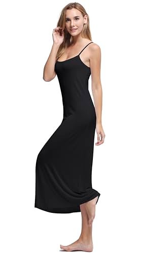 Papicutew Women's Modal Long Full Cami Slip Dress Sleeveless Nightgowns (Black, M) - Image 4