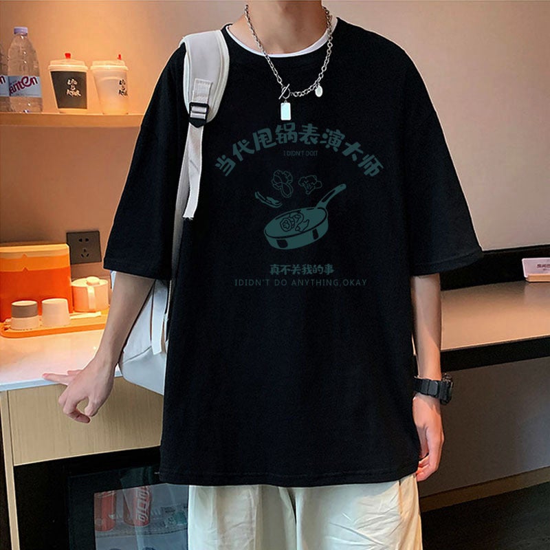 Short-Sleeved T-Shirt Men'S And Women'S Hong Kong-Style All-Match Loose Half-Sleeve Top Round Neck Casual Shoulder-Drop Couple'S T-Shirt - Image 3