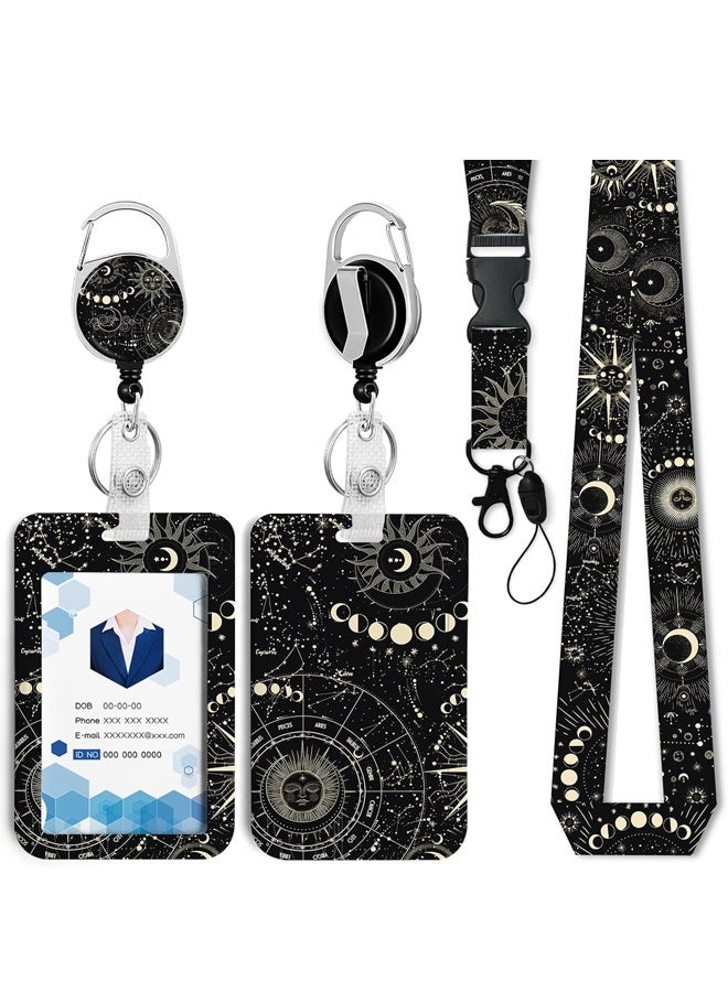Sun and Moon Badge Holder with Retractable Reel and Breakaway Lanyard, for School Nurse Office Teen - Image 1