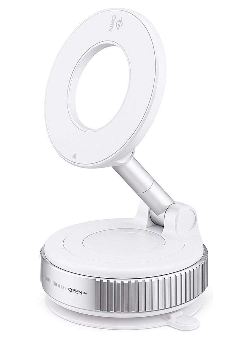 Fine Productions 360° Magnetic Phone Holder for Car Strong Suction Mag Safe & For All Smartphones Magnetic Ring Included White - Image 1