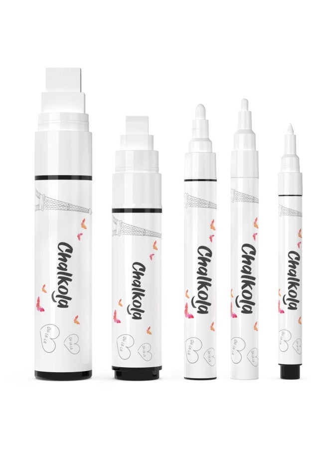 Chalkola White Chalkboard Chalk Markers - White Dry Erase Marker For Blackboard Chalkboard Signs Windows Glass Variety Pack - Fine And Jumbo Size Ink Pens 1Mm 3Mm 6Mm 10Mm 15Mm - Image 1