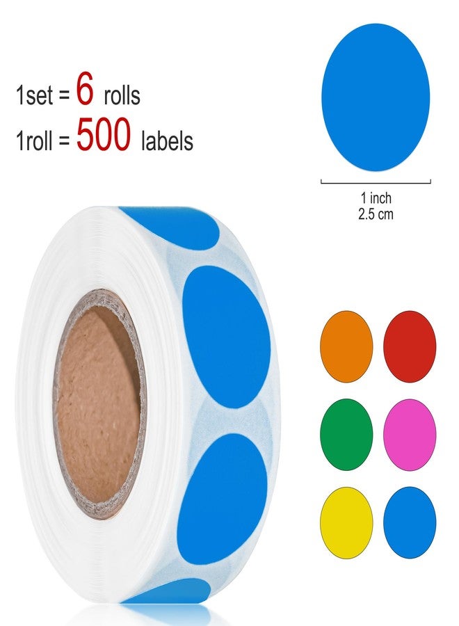 Hoewina 3000Pcs Colored Dot Stickers, 1" Label Sticker Round Color Coding Labels Circle Dots Labels Circle Stickers for Office,Classroom,Family（Etc - 6 Colors, 500 Labels/Roll） - Image 2