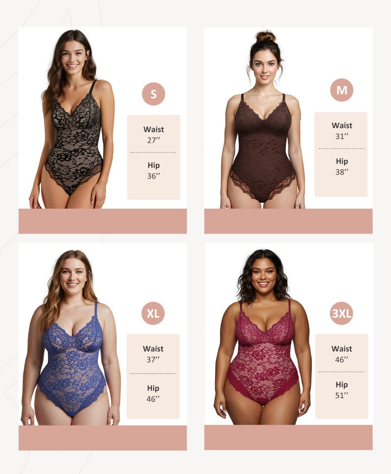 FeelinGirl Shapewear Bodysuit for Women Charming V Neck Tank Top Lace Body Suits Shapewear Lingerie Jumpsuit Dark Red L - Image 5