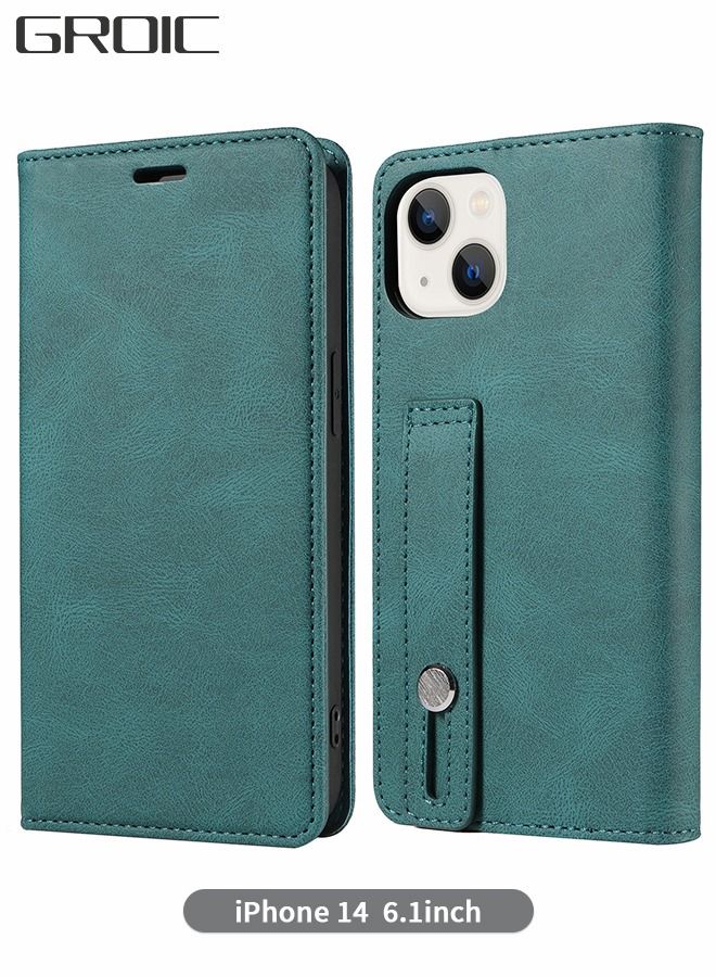 GROIC Wallet Case for IPhone 14 6.1 Inch Magnetic PU Leather Protect Folio Cover with Adjustable Wrist Strap Stand Card Slot Shell - Image 1