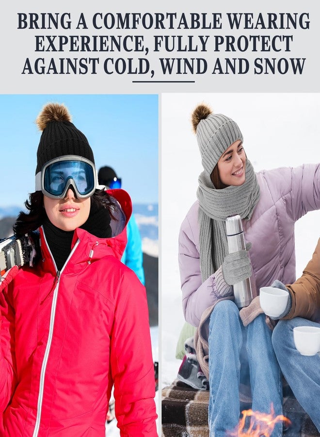 Velmitten 16 Pcs Winter Hat Scarf Gloves Ear Warmer Set 4 in 1 Knitted Hat Scarf Touch Screen Gloves for Women Men Homeless, Black, Beige, Pink, Gray, M - Image 5