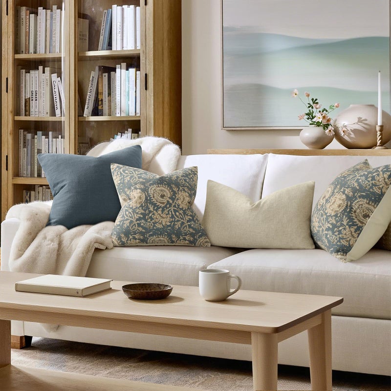DKwizme Vintage Floral Print Throw Pillow Covers 24x24 Set of 2 Neutral Modern Farmhouse Pillowcases Accent Decorative Cushion Covers Boho Home Decor for Couch Sofa Chair Bed Living Room, Dusty Blue - Image 4