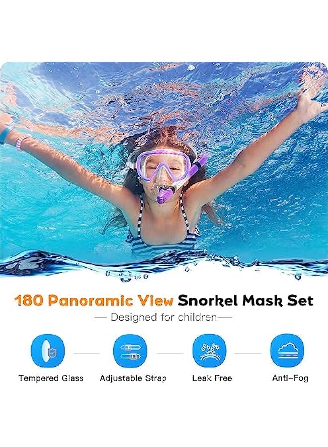 Arabest Kids Snorkel Set, Anti-Fog Panoramic Tempered Glass Kids Snorkel mask, Anti-Leak Scuba Diving Mask with Mesh Bag, Dry Top Snorkeling Gear for Kids and Youth Age 4-16 - Image 2
