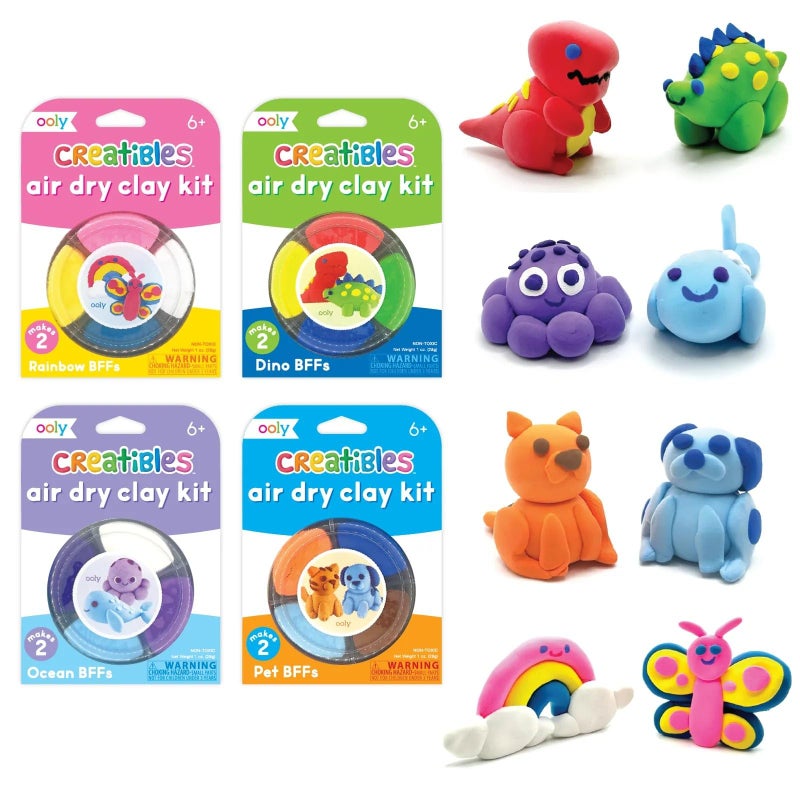 Ooly Creatibles 16 Colors Air Dry Clay Expansion Set for Kids Crafts Modeling Clay in 16 Colors 4 Tubs Airdry DIY Art Expansion Set Summer Crafts for Kids Ages 6 and Up