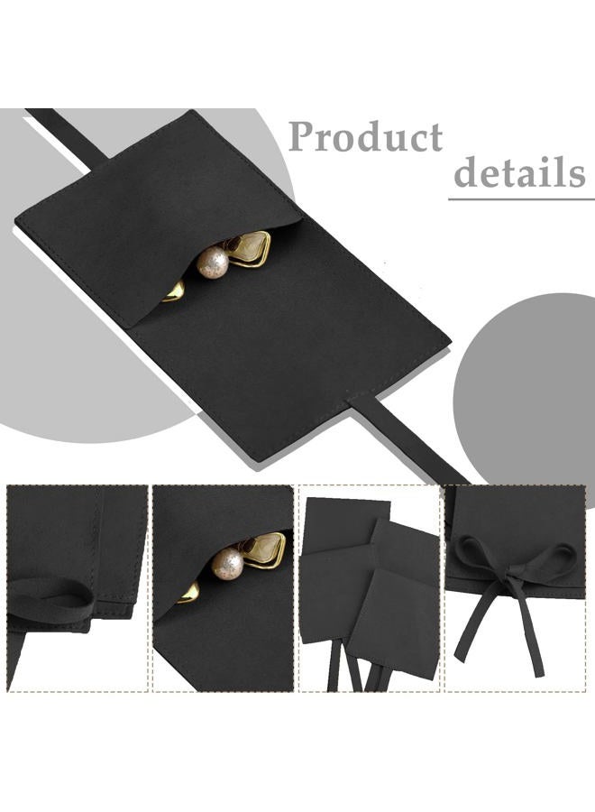 Lothee 40 Pcs Microfiber Jewelry Pouch 8x8 cm, Jewelry Packaging Bag Luxury Small Jewelry Gift Bags Bow Tie Microfiber Bag for Bracelet Necklace Packaging, Envelope Style with String and Divider (Black) - Image 3