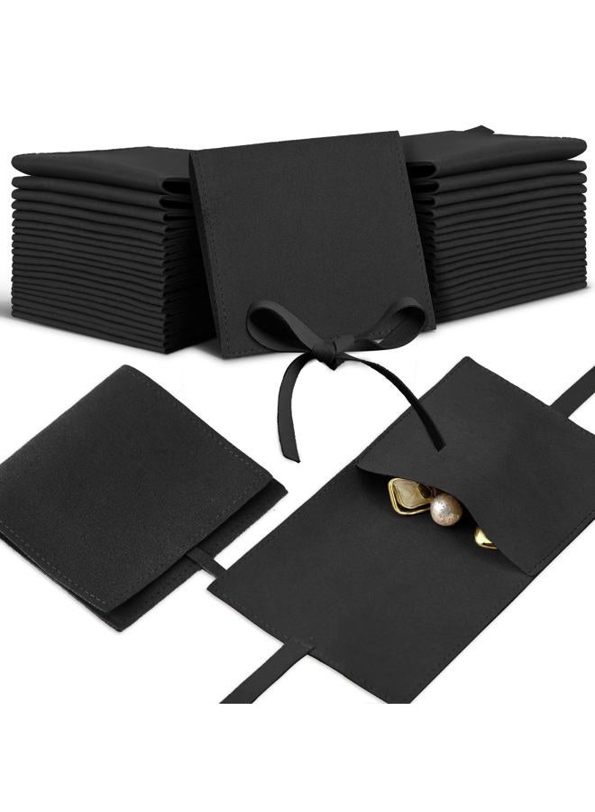 Lothee 40 Pcs Microfiber Jewelry Pouch 8x8 cm, Jewelry Packaging Bag Luxury Small Jewelry Gift Bags Bow Tie Microfiber Bag for Bracelet Necklace Packaging, Envelope Style with String and Divider (Black) - Image 1