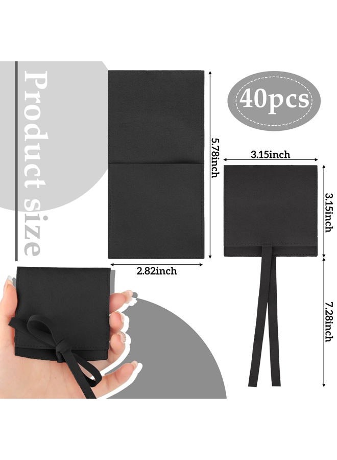 Lothee 40 Pcs Microfiber Jewelry Pouch 8x8 cm, Jewelry Packaging Bag Luxury Small Jewelry Gift Bags Bow Tie Microfiber Bag for Bracelet Necklace Packaging, Envelope Style with String and Divider (Black) - Image 2