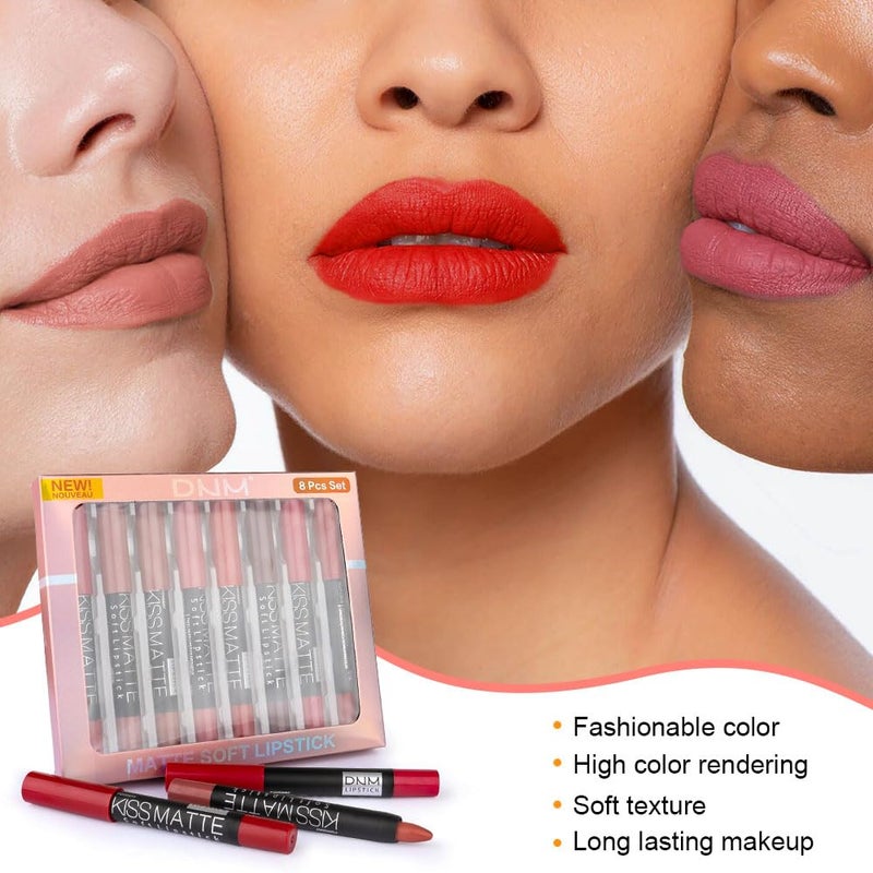 evpct 8Pcs Matte Lipstick and Lip Crayon Lip Liner Pencil Pen Set for Women Dark Ruby Deep Red Nude Beige Chestnut Brown Mauve Plum Purple Wine Red Matte Lip Liner Crayon and Liquid Lipstick 03 - Image 5