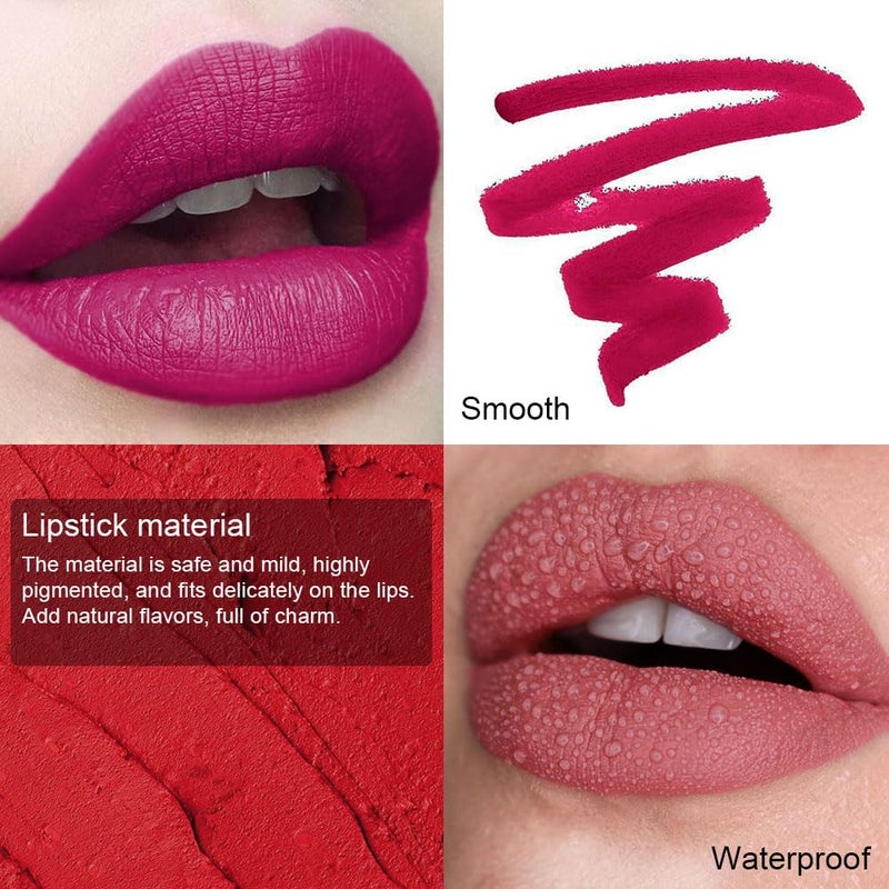 evpct 8Pcs Matte Lipstick and Lip Crayon Lip Liner Pencil Pen Set for Women Dark Ruby Deep Red Nude Beige Chestnut Brown Mauve Plum Purple Wine Red Matte Lip Liner Crayon and Liquid Lipstick 03 - Image 4