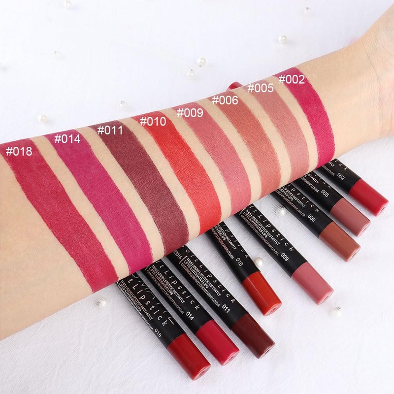 evpct 8Pcs Matte Lipstick and Lip Crayon Lip Liner Pencil Pen Set for Women Dark Ruby Deep Red Nude Beige Chestnut Brown Mauve Plum Purple Wine Red Matte Lip Liner Crayon and Liquid Lipstick 03 - Image 3