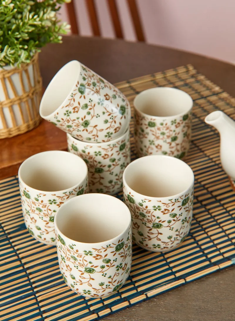 Noire Edit 7 Piece Floral Tea Cup Set