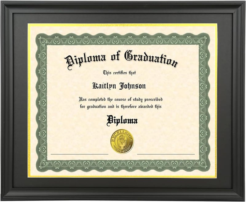 LTYHHK 13x17 Diploma Frame Solid Wood Black, Displays 13x17 Diplomas with Black Over Gold Mat or 16x20 Inch Without Mat, 13x17 Diploma Frame 13x17 inch Certificate Frames (L23B1620BG1317) - Image 1