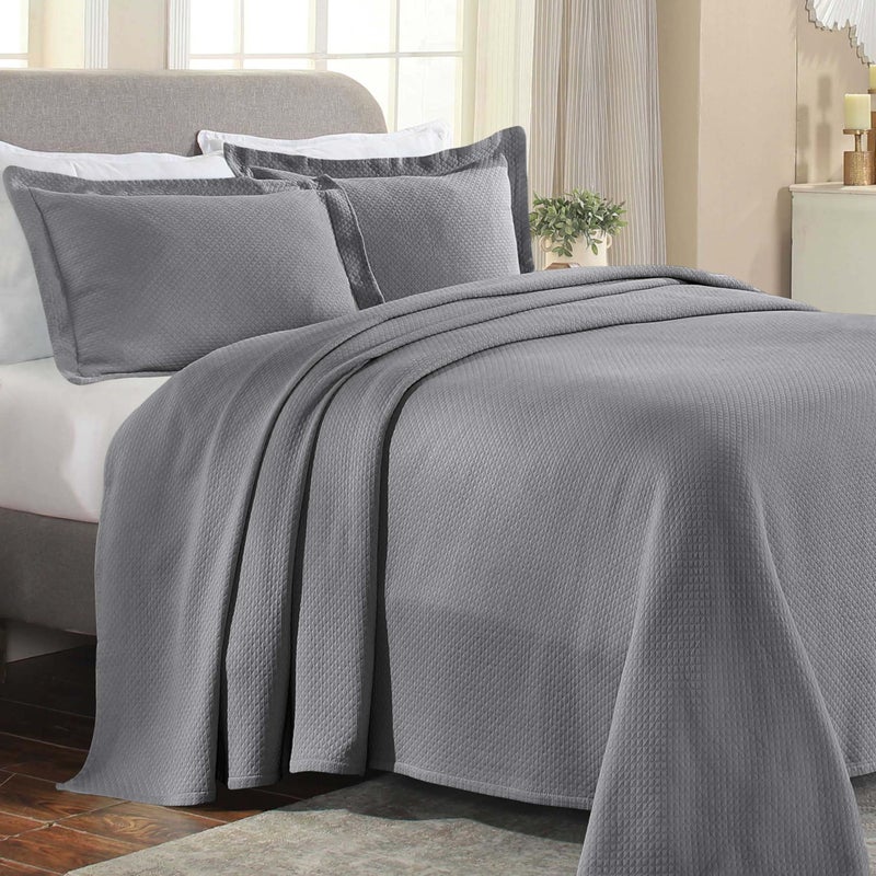 Superior Solitaire Cotton 3 Piece Bedspread Set Home Bed Decor Decorative Textured Bed Spread 2 Pillow Shams Airy Blanket Matelasse Coverlet Bedding AllSeason Accent Blanket Full Grey - Image 1