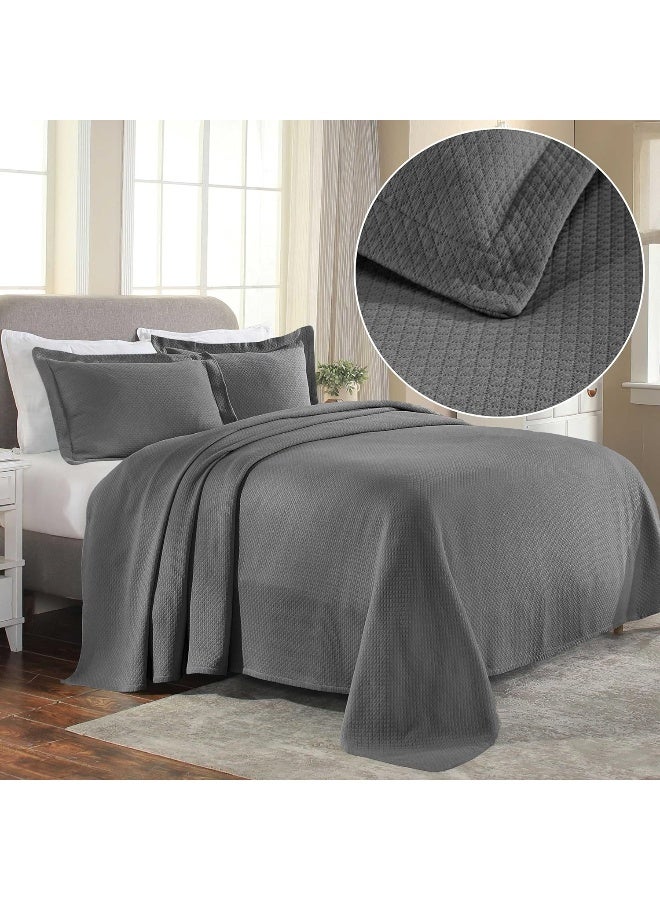 Superior Solitaire Cotton 3 Piece Bedspread Set Home Bed Decor Decorative Textured Bed Spread 2 Pillow Shams Airy Blanket Matelasse Coverlet Bedding AllSeason Accent Blanket Full Grey - Image 4