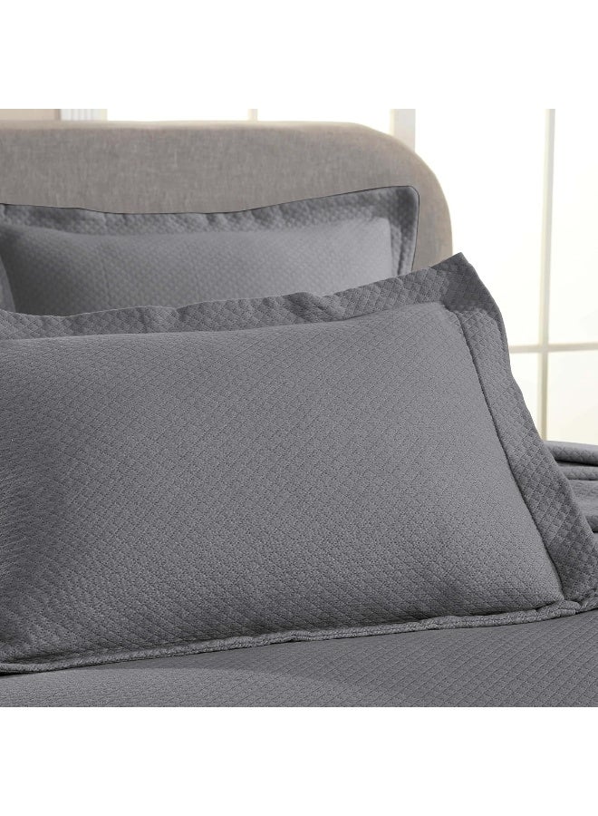 Superior Solitaire Cotton 3 Piece Bedspread Set Home Bed Decor Decorative Textured Bed Spread 2 Pillow Shams Airy Blanket Matelasse Coverlet Bedding AllSeason Accent Blanket Full Grey - Image 2