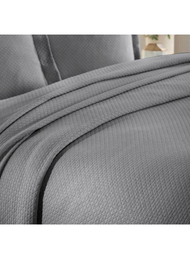 Superior Solitaire Cotton 3 Piece Bedspread Set Home Bed Decor Decorative Textured Bed Spread 2 Pillow Shams Airy Blanket Matelasse Coverlet Bedding AllSeason Accent Blanket Full Grey - Image 3