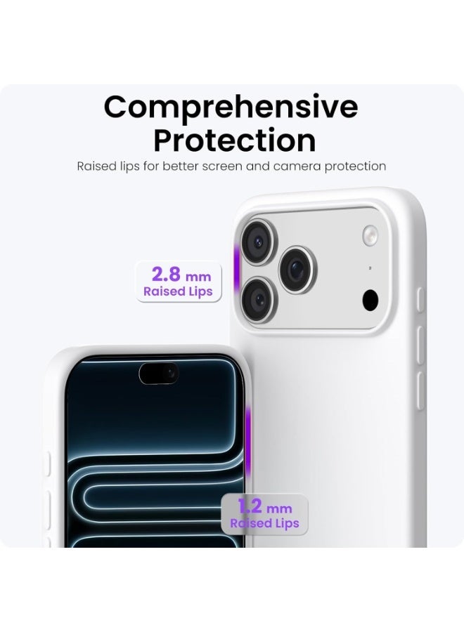 جراب حماية رفيع من السيليكون السائل، 4 طبقات من المطاط الهلامي الناعم، مقاوم للصدمات، مع بطانة من الألياف الدقيقة المقاومة للخدش، متوافق مع آيفون 17 برو ماكس (أبيض) - Image 2