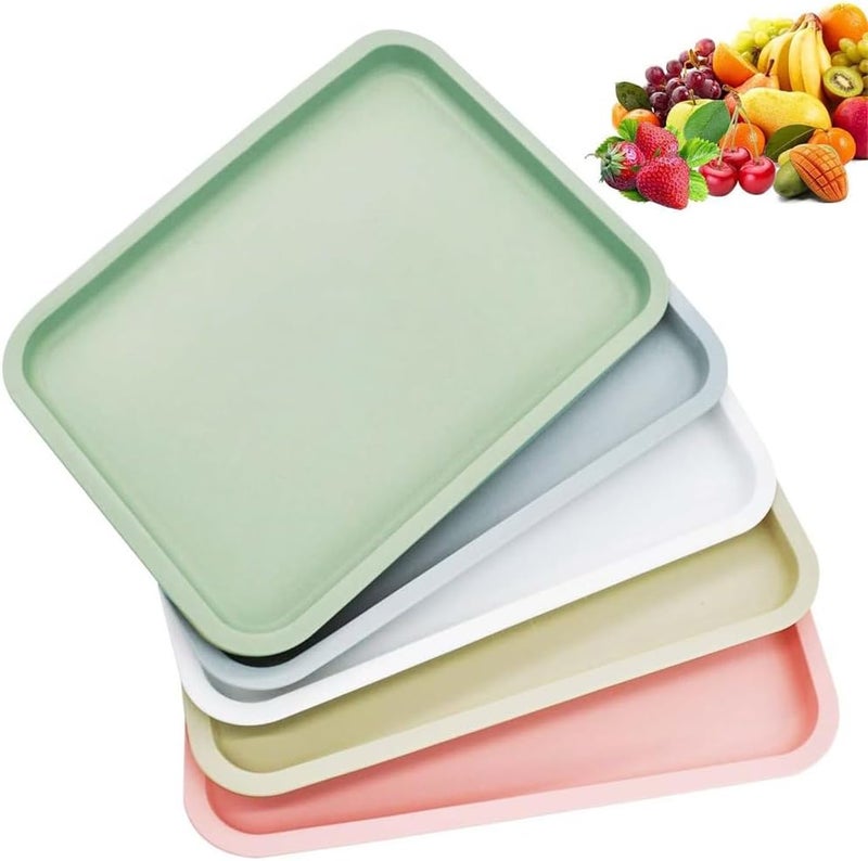 YARDHOBI 5 Pack Plastic Fast Food Serving Tray, Colorful Restaurant Serving Trays, Rectangular Serving Platter, Reusable Tray for Snack, Fruit, Cookies, Desserts in Kitchen/Pantry Organization (12 x 9Inch) - Image 1
