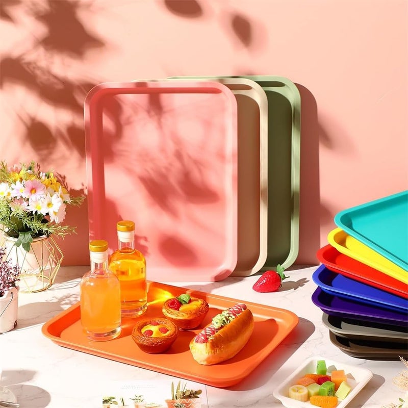 YARDHOBI 5 Pack Plastic Fast Food Serving Tray, Colorful Restaurant Serving Trays, Rectangular Serving Platter, Reusable Tray for Snack, Fruit, Cookies, Desserts in Kitchen/Pantry Organization (12 x 9Inch) - Image 4