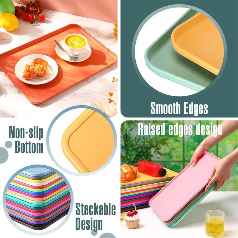 YARDHOBI 5 Pack Plastic Fast Food Serving Tray, Colorful Restaurant Serving Trays, Rectangular Serving Platter, Reusable Tray for Snack, Fruit, Cookies, Desserts in Kitchen/Pantry Organization (12 x 9Inch) - Image 2