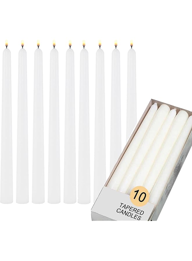 The Bros Tall Unscented Tapered Candles Long dripless taper candls for dinner candle Light Set of 10 candlesticks, White Color - Image 1