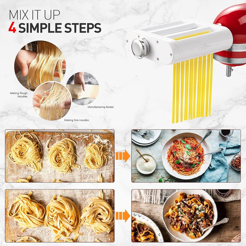 Antree Pasta Maker Attachment 3 in 1 Set for KitchenAid Stand Mixers Included Pasta Sheet Roller, Spaghetti Cutter, Fettuccine Cutter Maker Accessories and Cleaning Brush - Image 2
