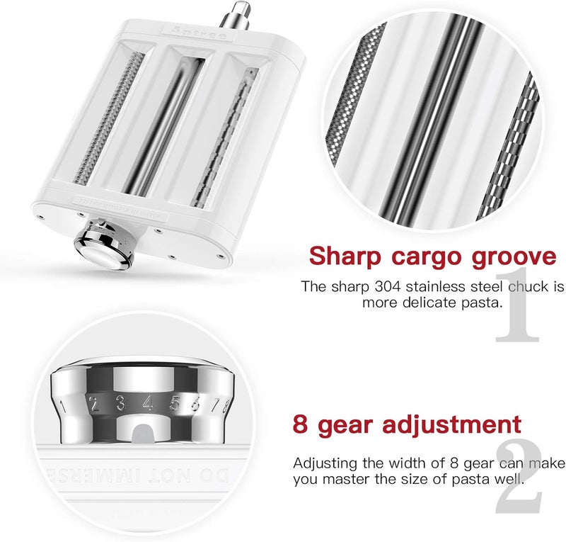 Antree Pasta Maker Attachment 3 in 1 Set for KitchenAid Stand Mixers Included Pasta Sheet Roller, Spaghetti Cutter, Fettuccine Cutter Maker Accessories and Cleaning Brush - Image 3