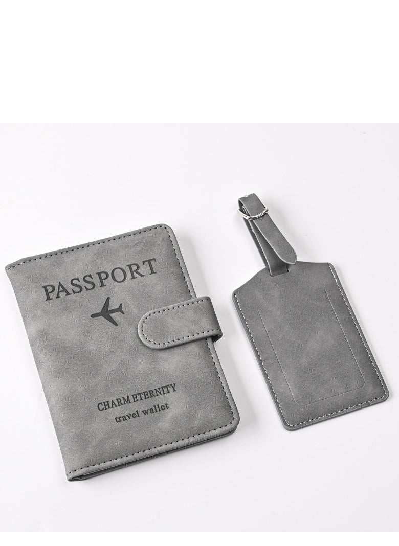 Generic 2 Pieces Grey Passport Holder Protective Case and Luggage Tag, PU Leather Magnetic Buckle Passport Bag PFID Anti-Magnetic Multi-Card Passport Book Multi-Function Passport Bag, Suitable for Men and Women Travel Accessories (Gray)  - Image 1