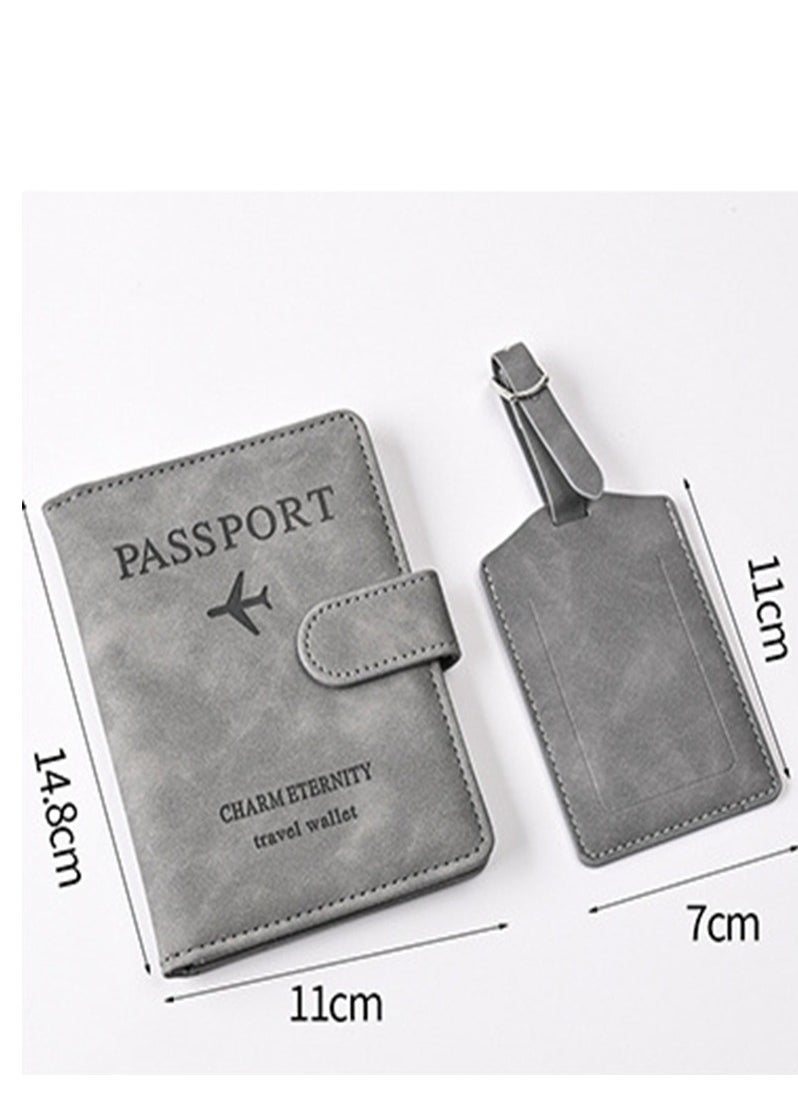 Generic 2 Pieces Grey Passport Holder Protective Case and Luggage Tag, PU Leather Magnetic Buckle Passport Bag PFID Anti-Magnetic Multi-Card Passport Book Multi-Function Passport Bag, Suitable for Men and Women Travel Accessories (Gray)  - Image 2
