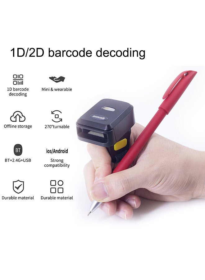 Generic 2D Barcode Scanner Portable Finger Handheld Wearable Ring 1D 2D Bar Code Reader BT+2.4G Wireless and Wired Connection with Offline Storage  - Image 2