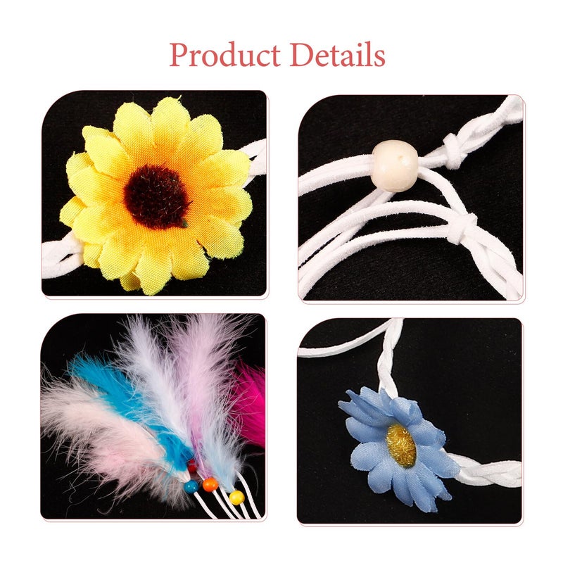 Boho Sunflower Flower Crown Headband With Colorful Feathers For Women Festival Carnival - Image 4