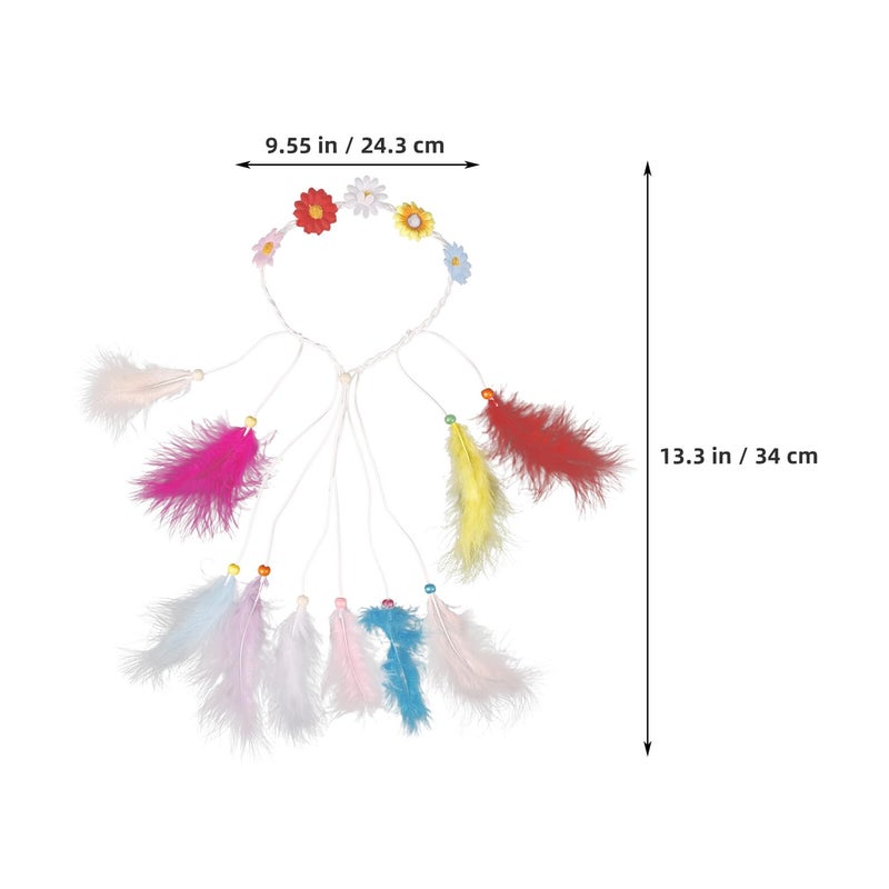 Boho Sunflower Flower Crown Headband With Colorful Feathers For Women Festival Carnival - Image 3