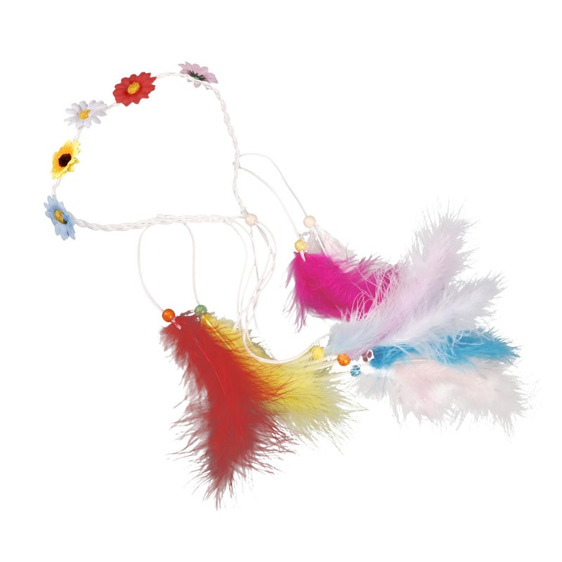 Boho Sunflower Flower Crown Headband With Colorful Feathers For Women Festival Carnival - Image 2