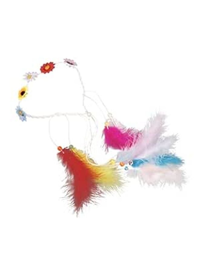 Boho Sunflower Flower Crown Headband With Colorful Feathers For Women Festival Carnival - Image 1