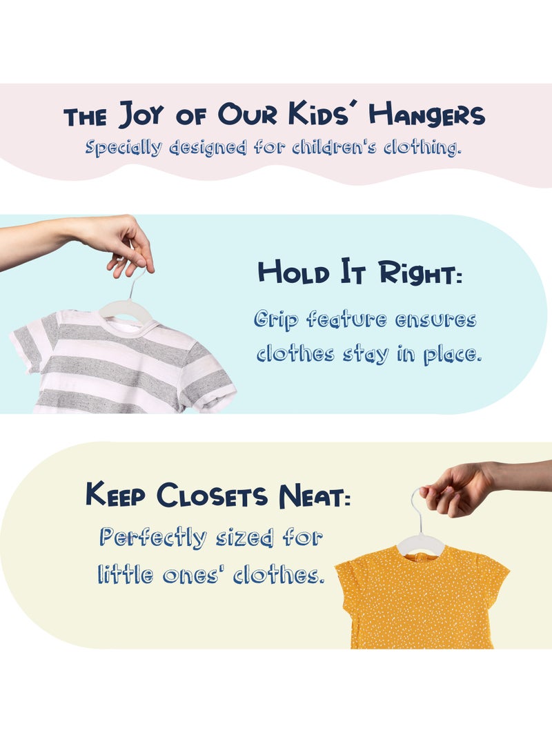 ZOBER ZOBER Non-Slip Rubber Pad Kids Hangers, Premium Quality Plastic Hangers | 360º Swivel Hook | Heavy Duty Space Saving Clothes Hanger for kids, Shirt, Coat, Pant, Children Closet (WHITE, 30 PACK) - Image 2